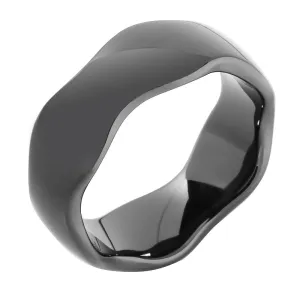 Black Zirconium Wave Edge Low Dome Wedding Ring 8mm