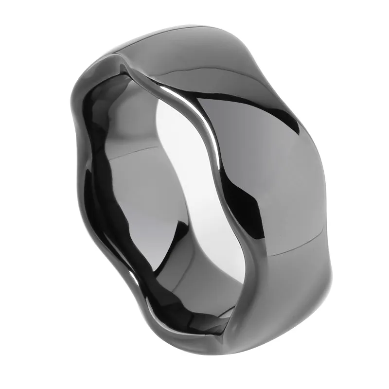 Black Zirconium Wave Edge Low Dome Wedding Ring 8mm