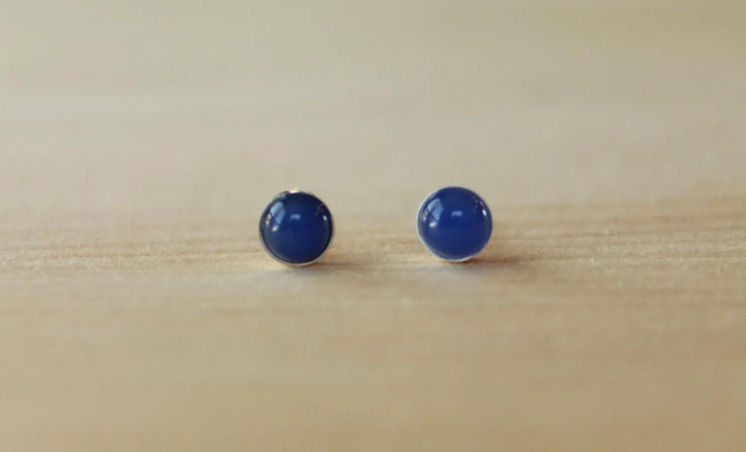 Blue Onyx Bezel Gemstones, Med (Niobium or Titanium Post Earrings)