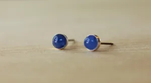 Blue Onyx Bezel Gemstones, Med (Niobium or Titanium Post Earrings)