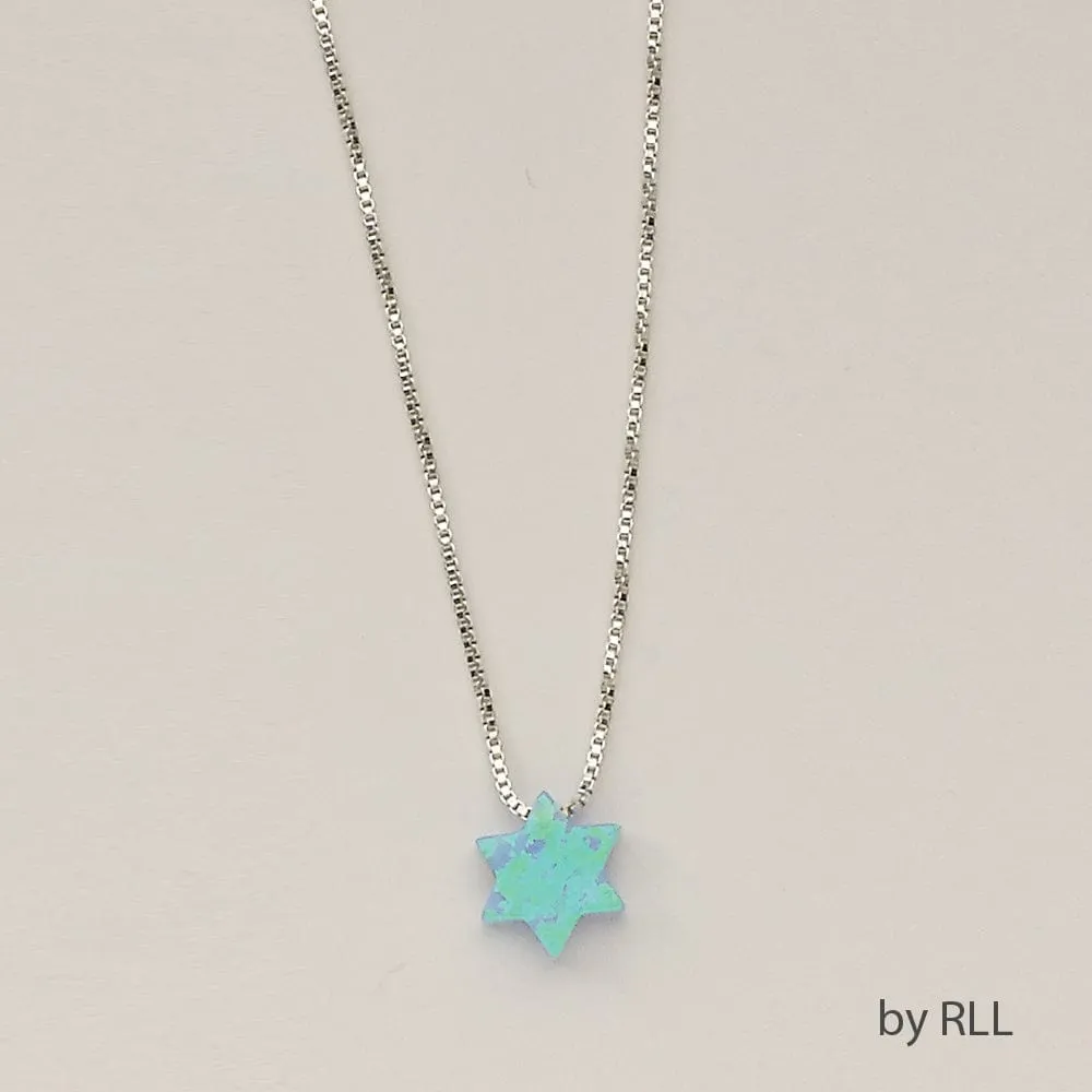 Blue Opal "star Of David" Pendant, On 16" Sterling Chain