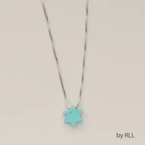 Blue Opal "star Of David" Pendant, On 16" Sterling Chain
