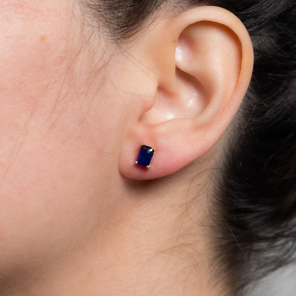 Blue Sapphire Rectangular Shape Studs Earrings (2.00 ct.) in 14K Gold