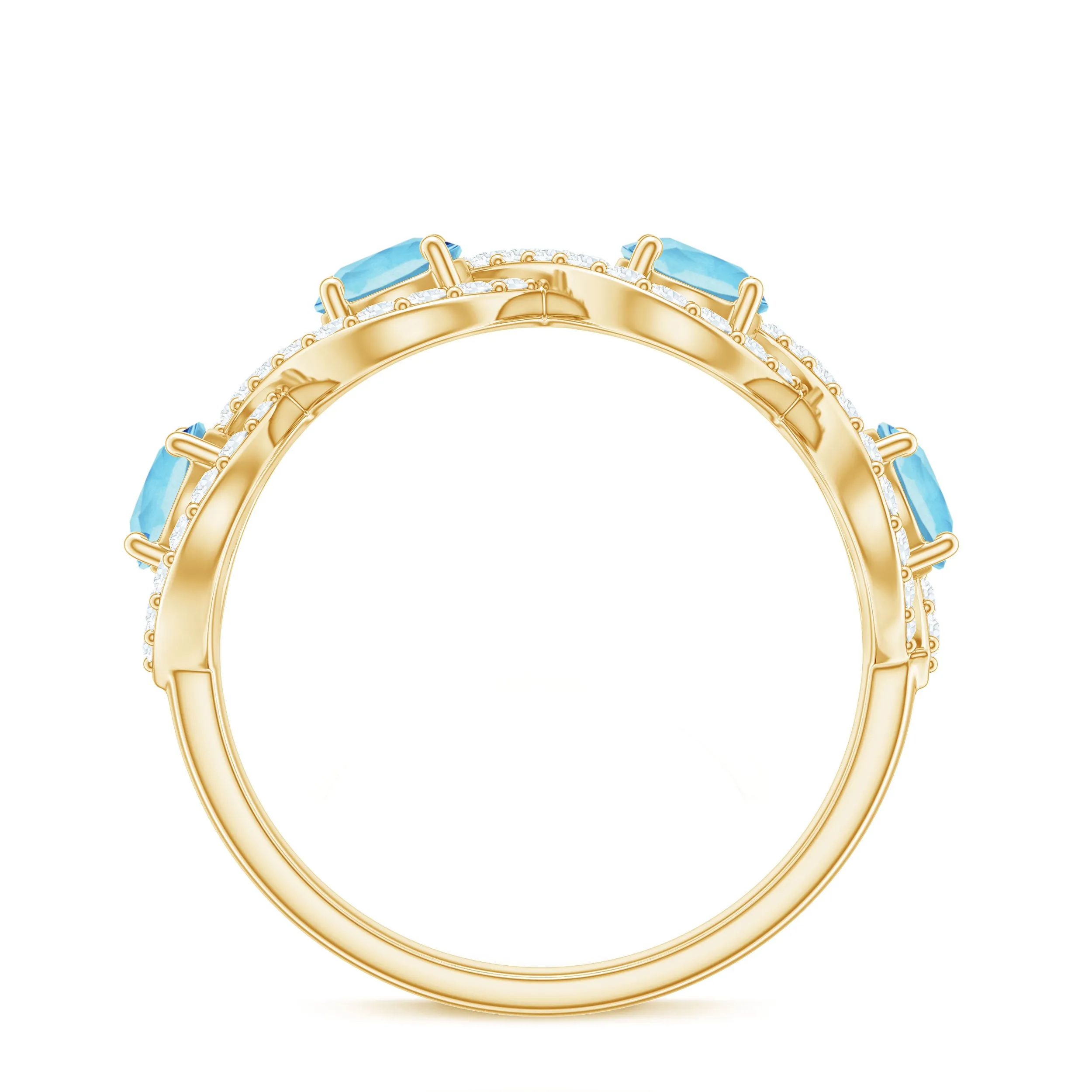 Braided Half Eternity Ring with Aquamarine and Diamond