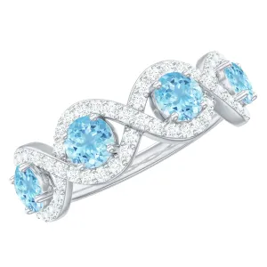 Braided Half Eternity Ring with Aquamarine and Diamond