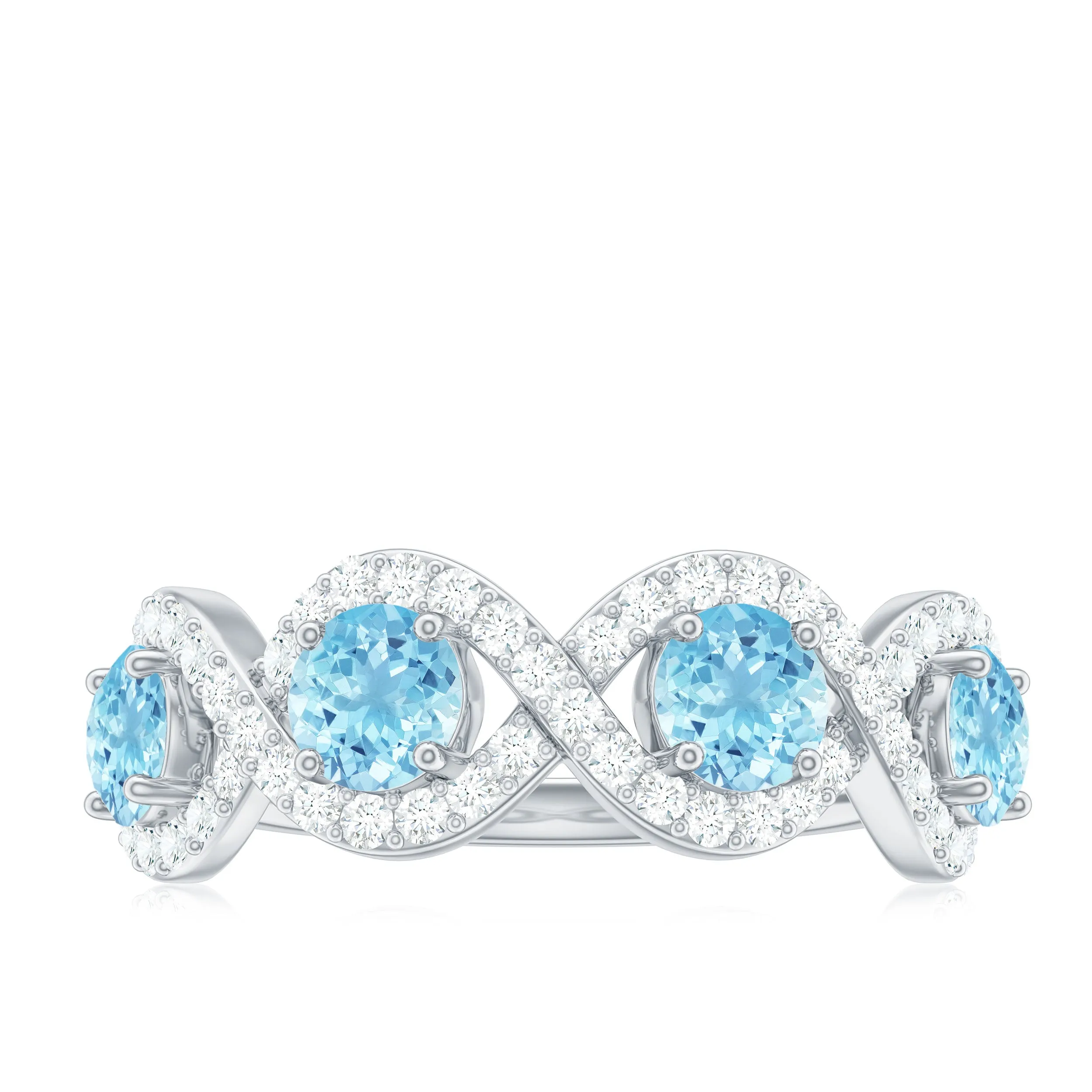 Braided Half Eternity Ring with Aquamarine and Diamond