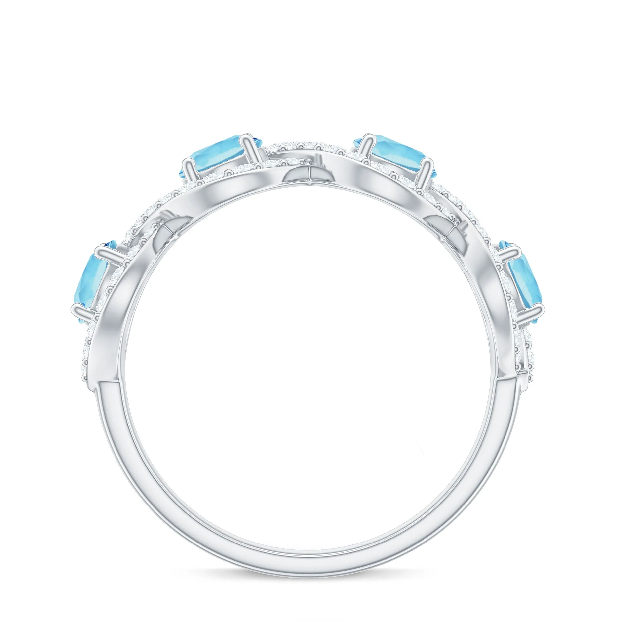Braided Half Eternity Ring with Aquamarine and Diamond