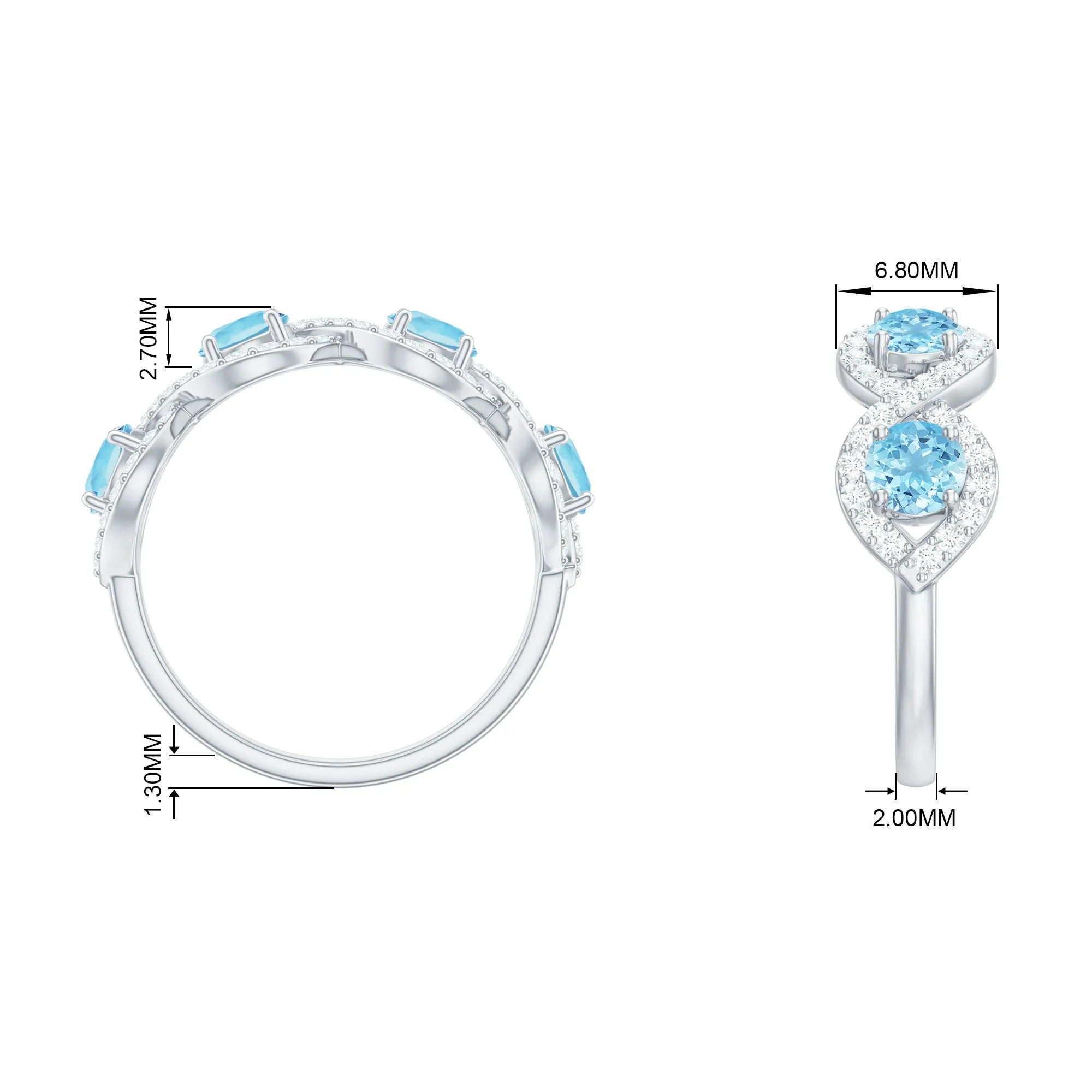 Braided Half Eternity Ring with Aquamarine and Diamond