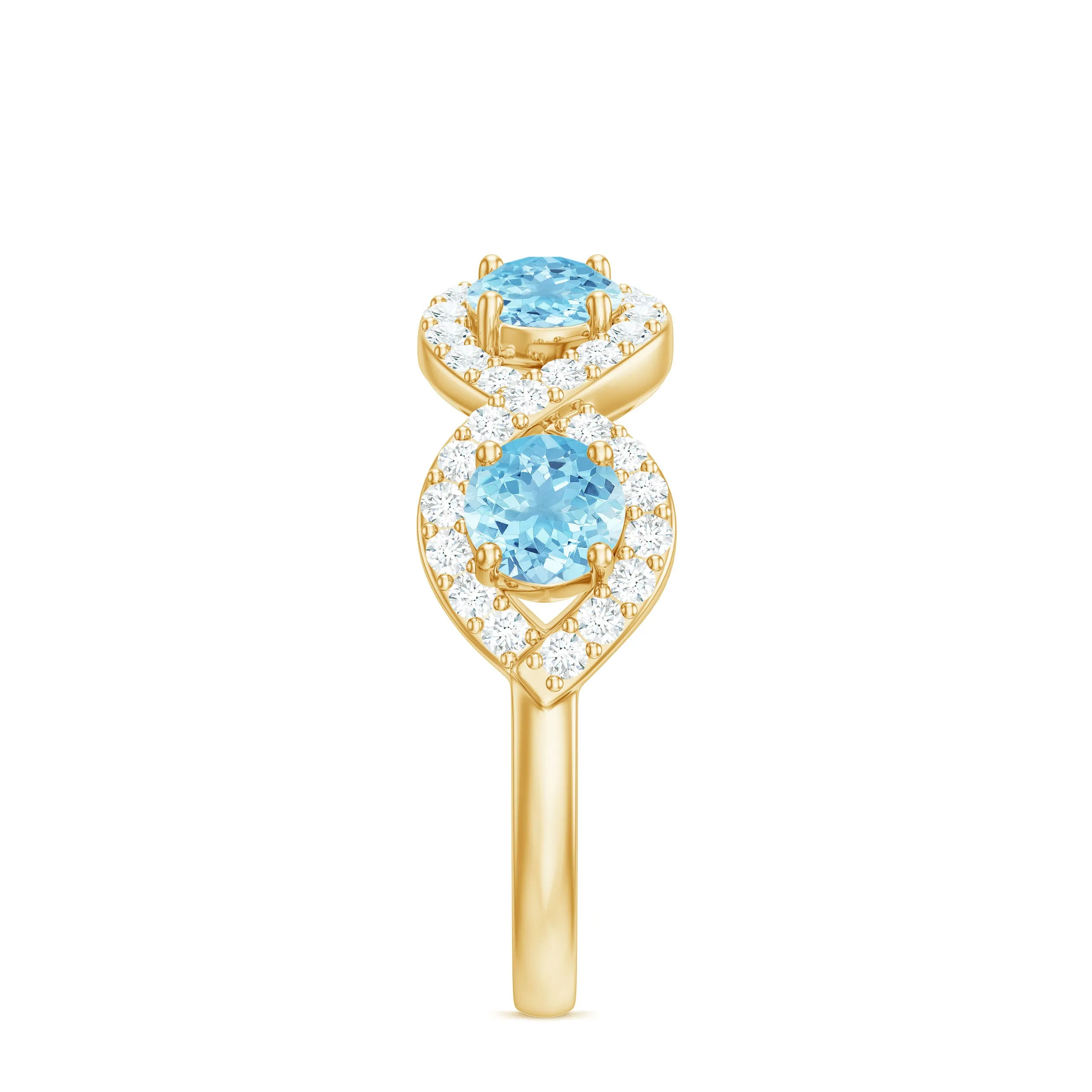 Braided Half Eternity Ring with Aquamarine and Diamond