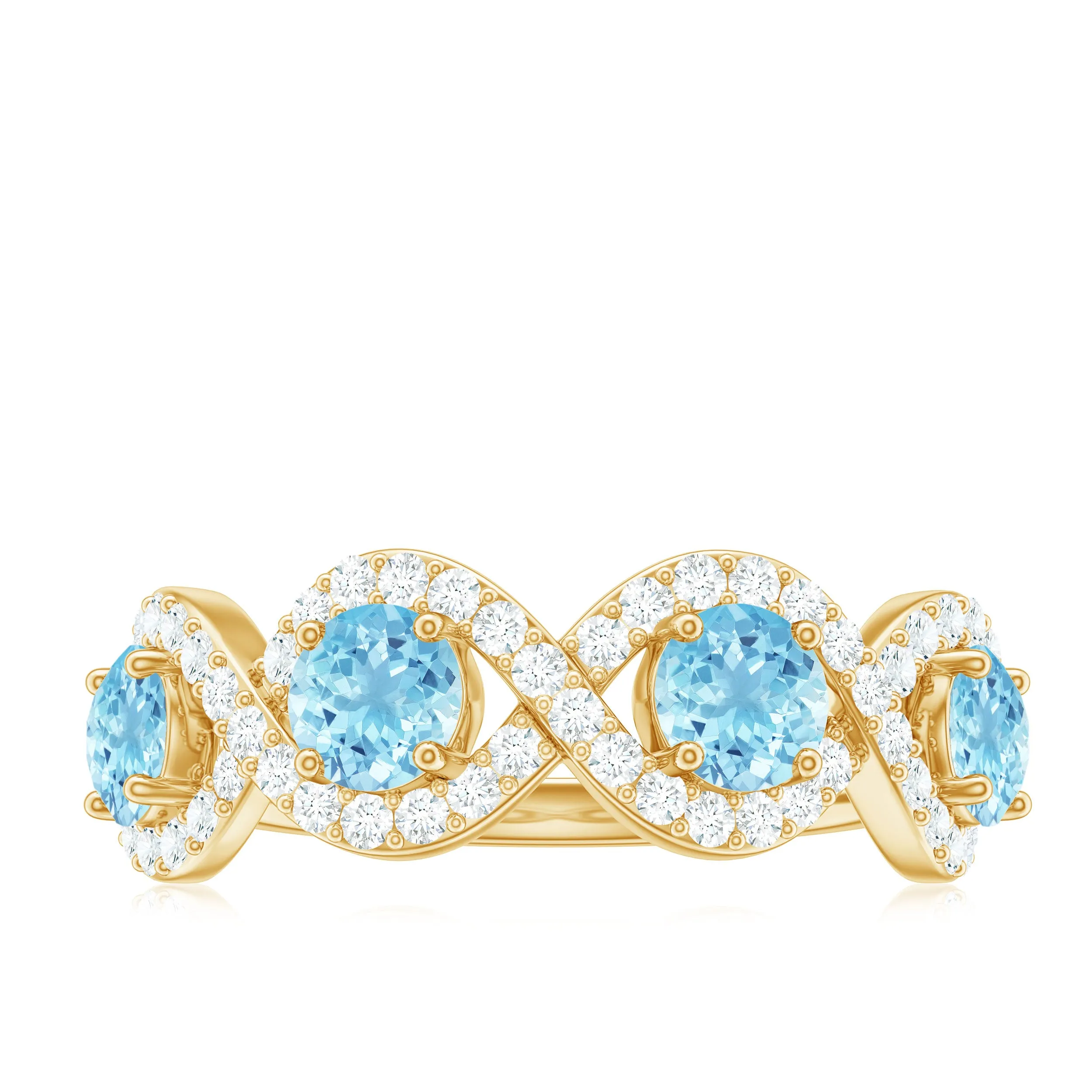 Braided Half Eternity Ring with Aquamarine and Diamond