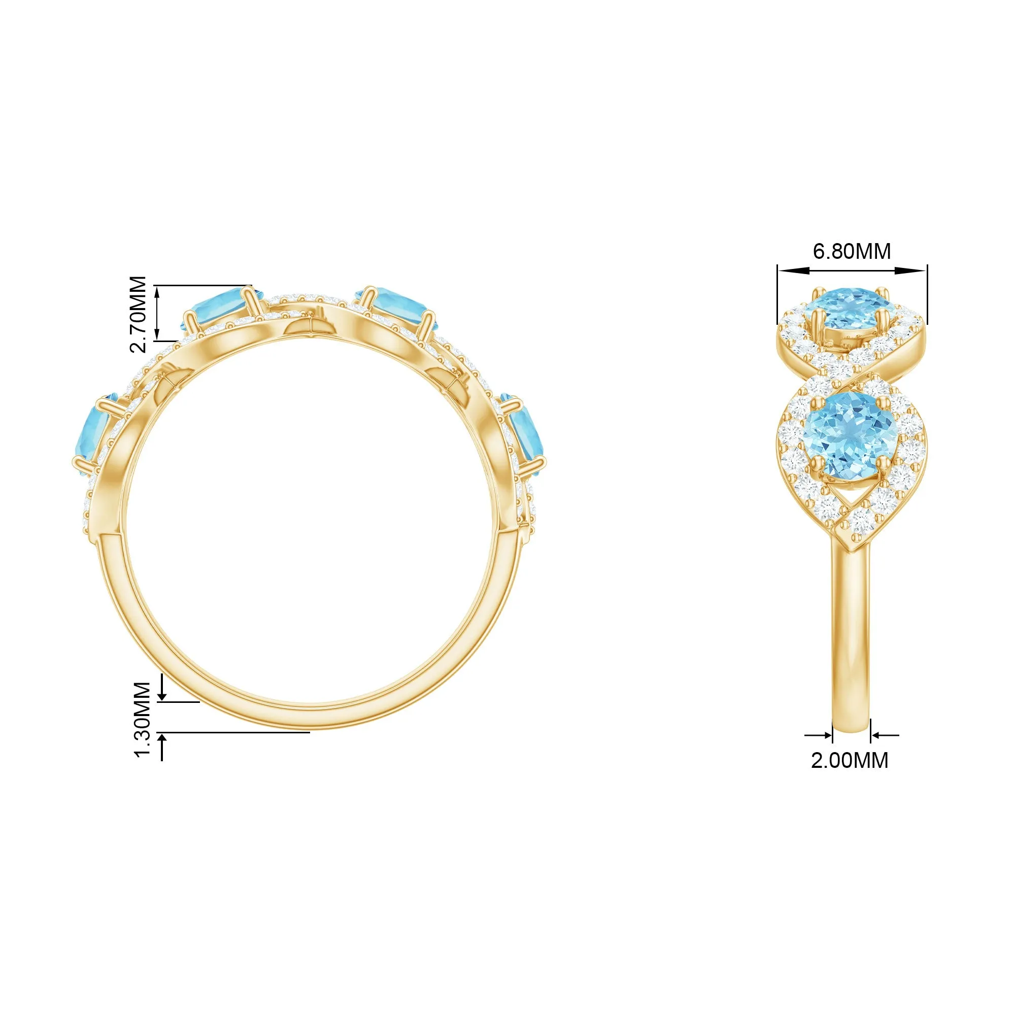 Braided Half Eternity Ring with Aquamarine and Diamond