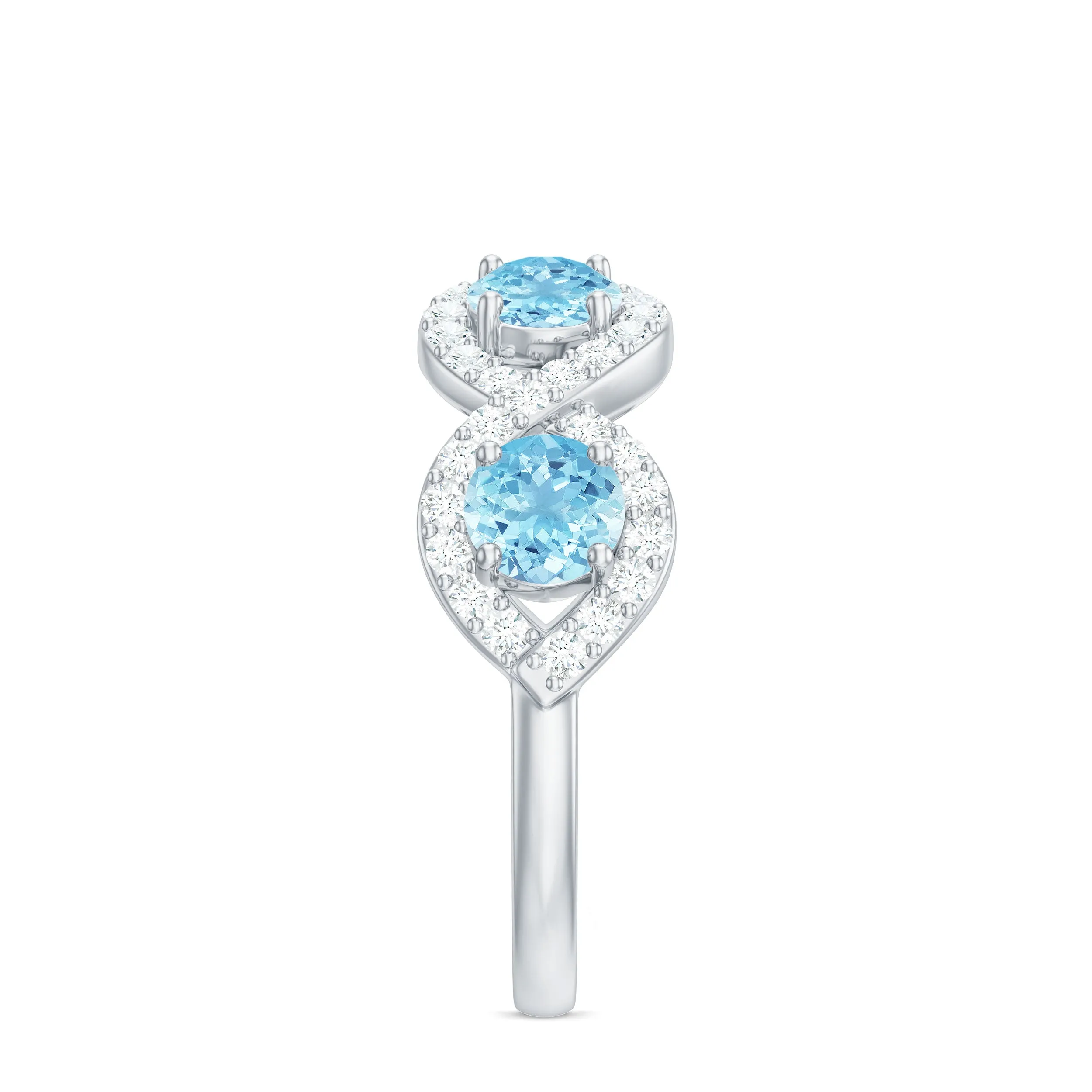 Braided Half Eternity Ring with Aquamarine and Diamond