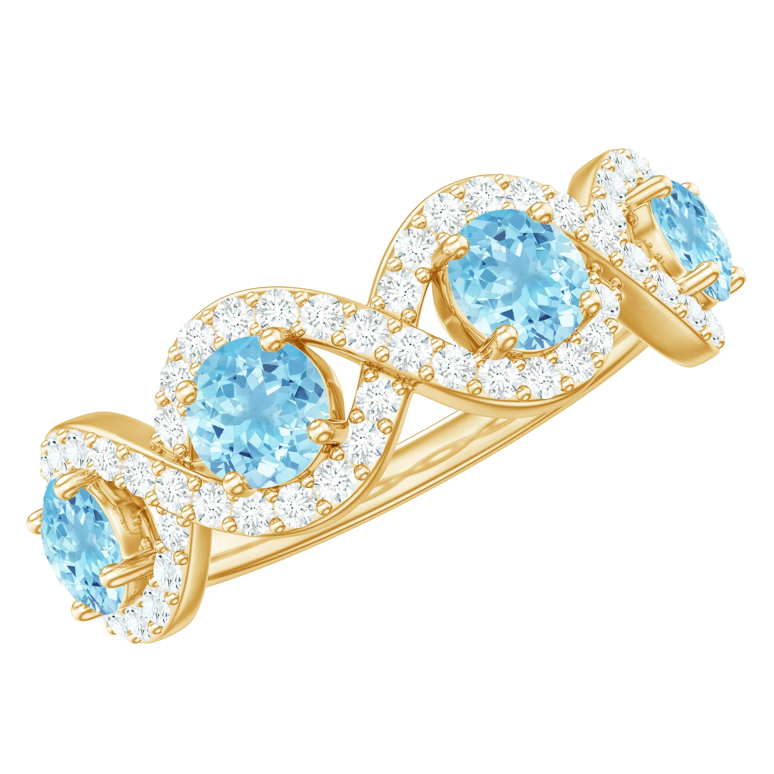 Braided Half Eternity Ring with Aquamarine and Diamond