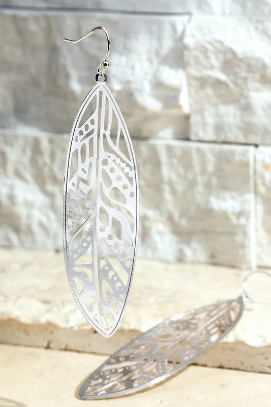 Brass Metal Leaf Filigree Earrings