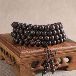 Buddha Stones 925 Sterling Silver Inlaid Small Leaf Red Sandalwood Om Mani Padme Hum Character Auspicious Clouds Protection Bracelet
