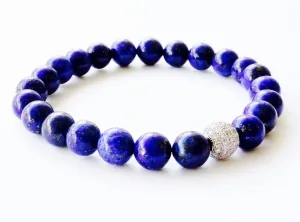 Carter 8mm Lazuli Lapis Beads & Sterling Silver Pave Bead Stretch Bracelet