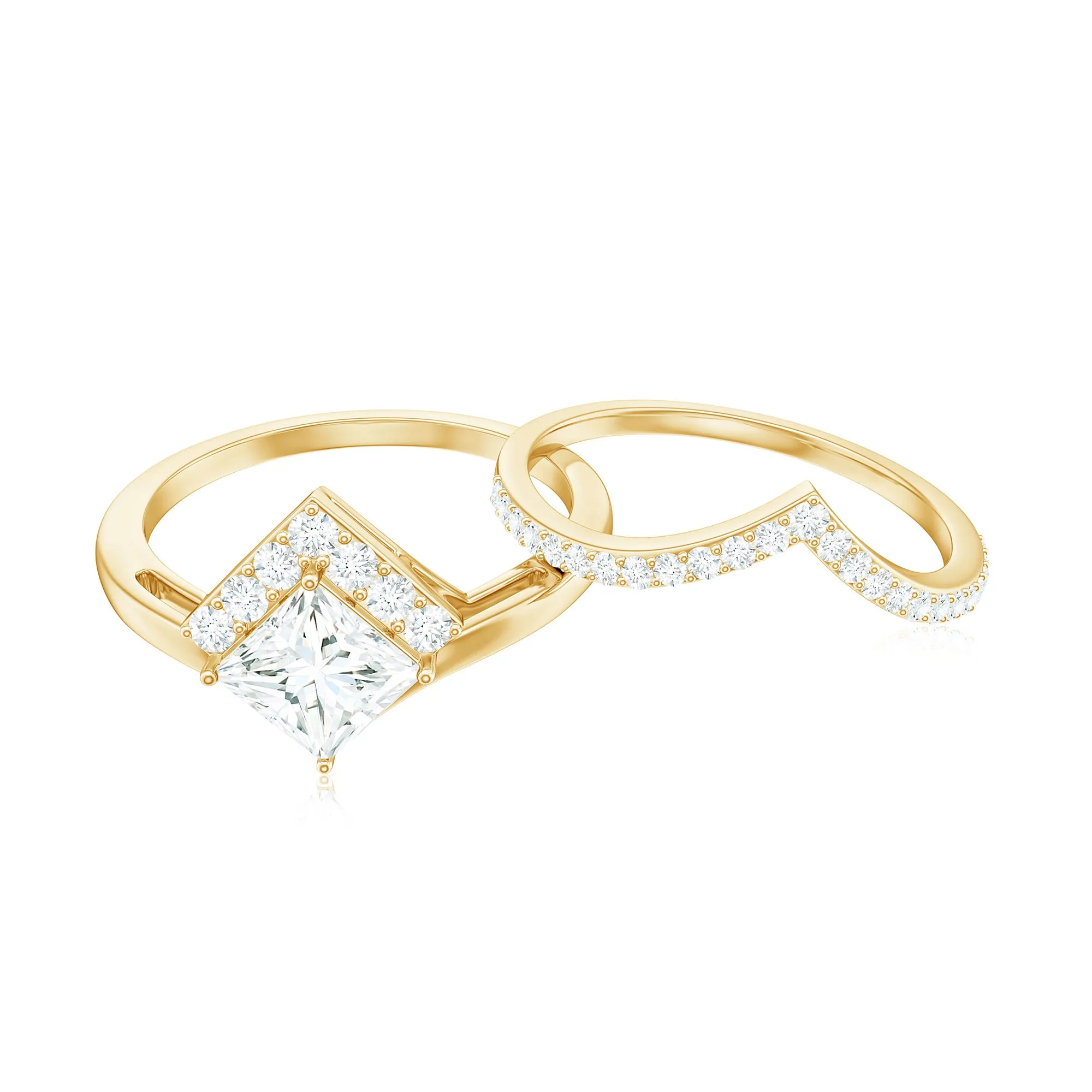 Certified Princess Cut Moissanite Wedding Ring Set