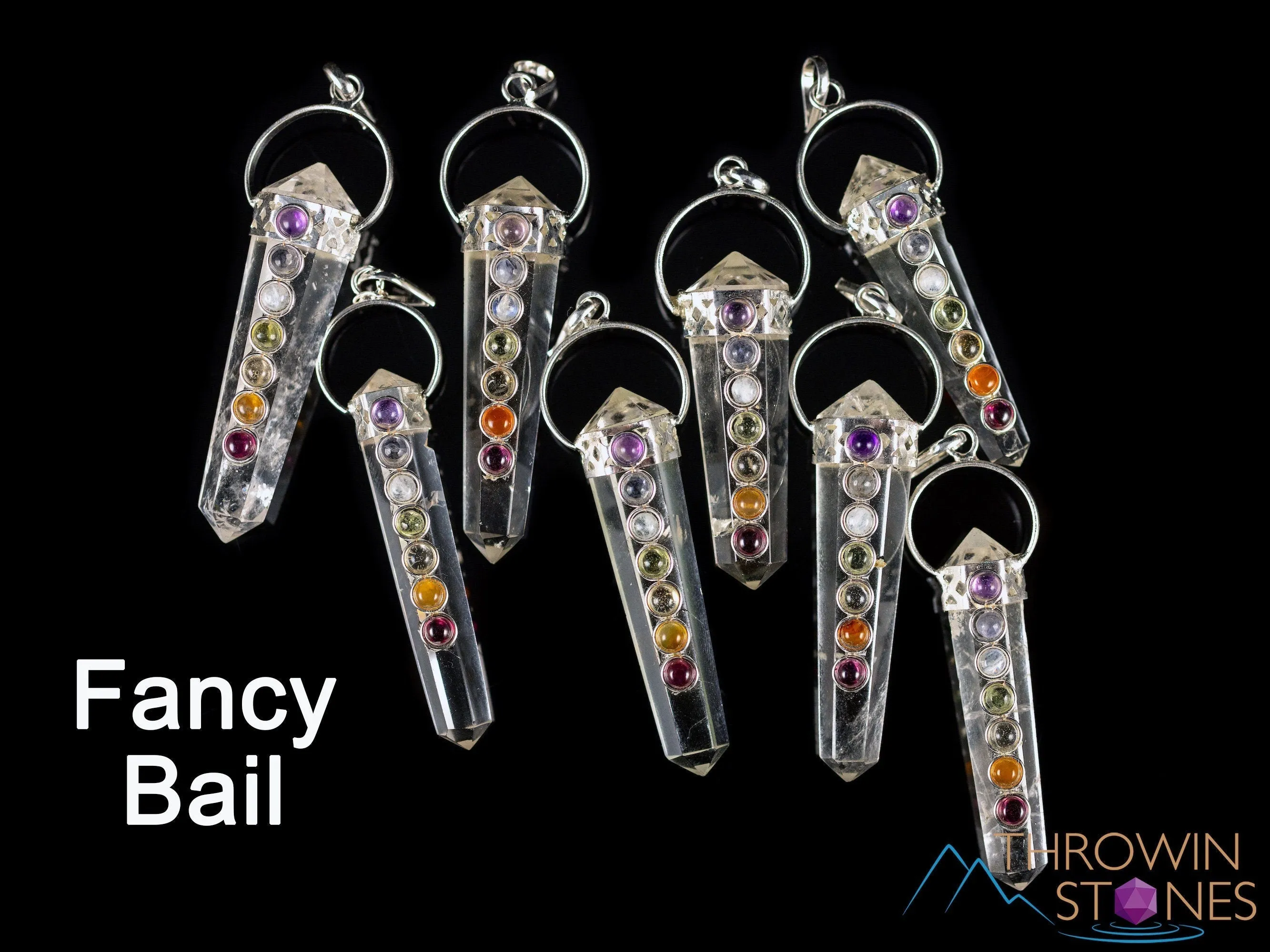 CHAKRA & CLEAR QUARTZ Crystal Pendant - Crystal Points, Handmade Jewelry, Healing Crystals and Stones, E2119