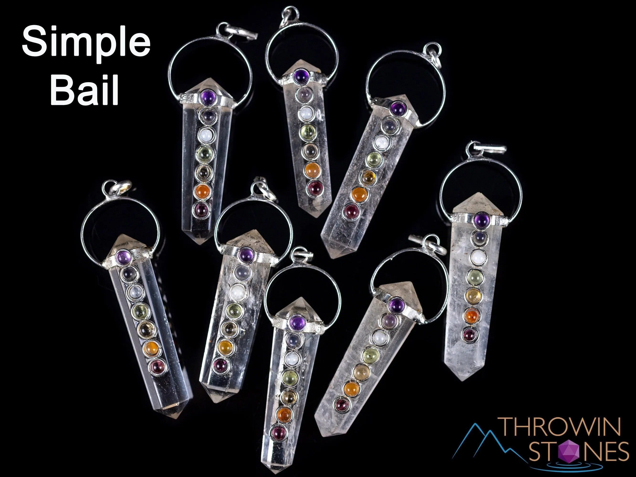 CHAKRA & CLEAR QUARTZ Crystal Pendant - Crystal Points, Handmade Jewelry, Healing Crystals and Stones, E2119