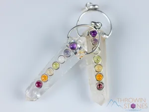 CHAKRA & CLEAR QUARTZ Crystal Pendant - Crystal Points, Handmade Jewelry, Healing Crystals and Stones, E2119