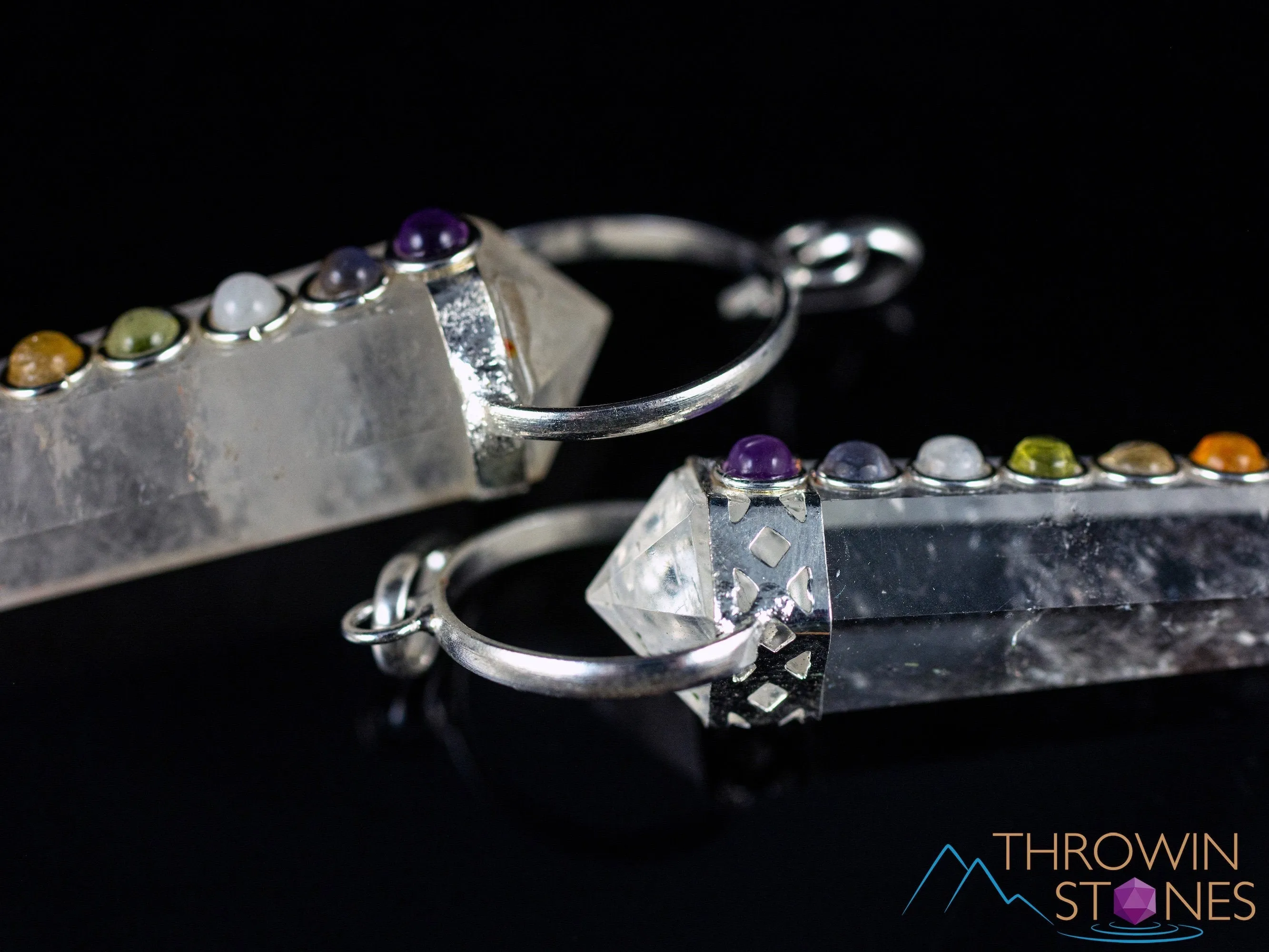CHAKRA & CLEAR QUARTZ Crystal Pendant - Crystal Points, Handmade Jewelry, Healing Crystals and Stones, E2119