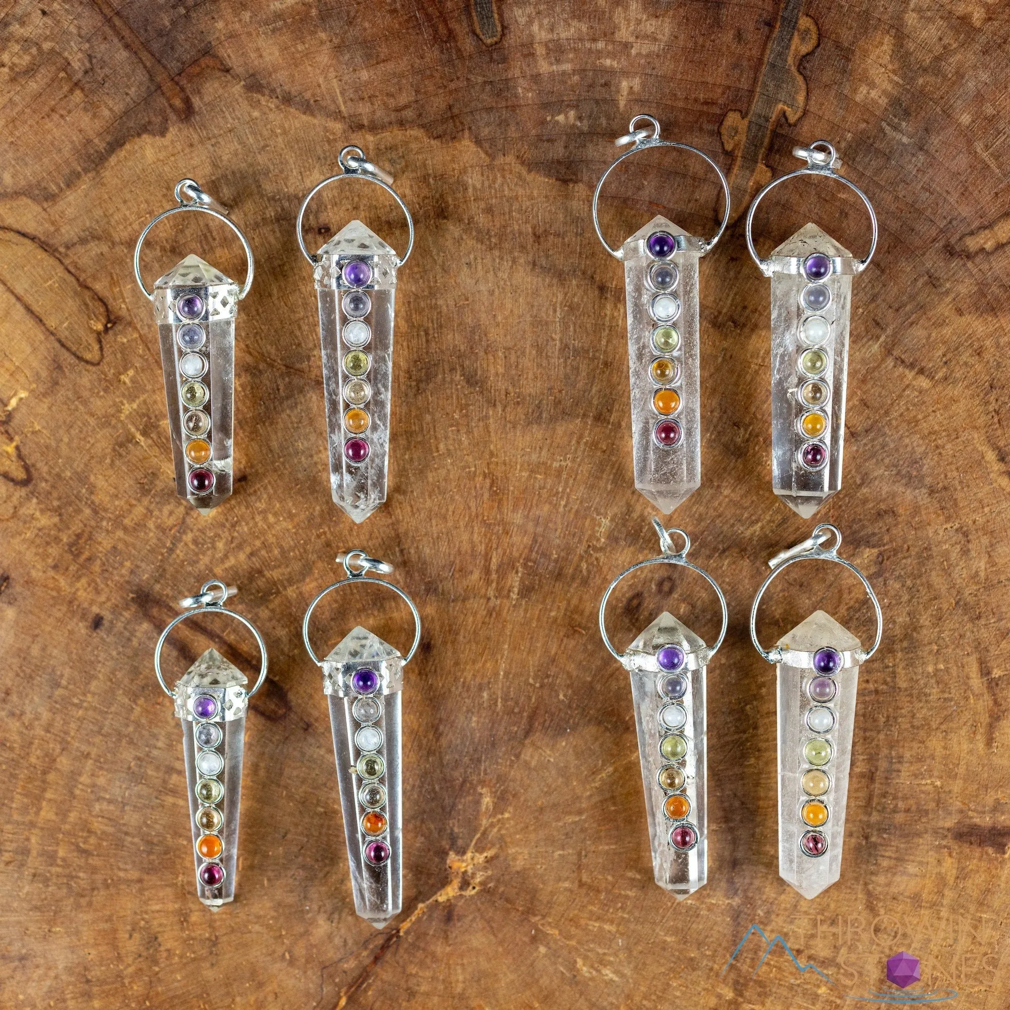 CHAKRA & CLEAR QUARTZ Crystal Pendant - Crystal Points, Handmade Jewelry, Healing Crystals and Stones, E2119