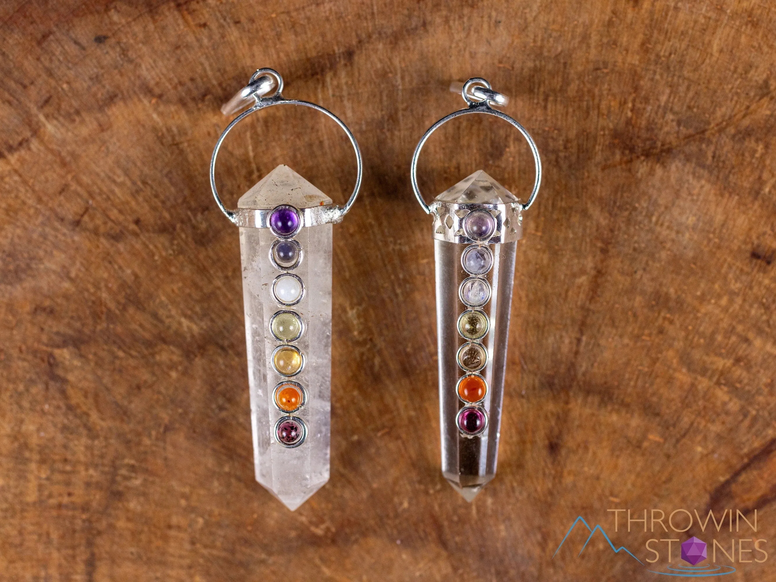 CHAKRA & CLEAR QUARTZ Crystal Pendant - Crystal Points, Handmade Jewelry, Healing Crystals and Stones, E2119