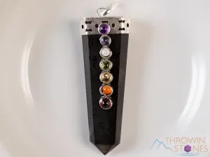 CHAKRA & SHUNGITE Crystal Pendant - Crystal Points, Handmade Jewelry, EMF Protection, E1918