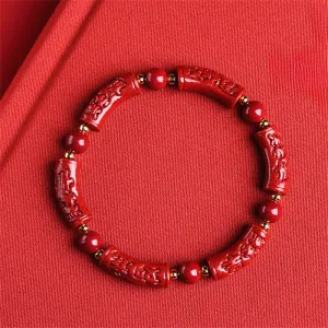 Cinnabar Carved Auspicious Bead Bracelet for Men | Red