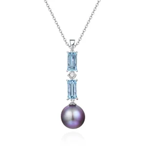 Classic Fresh Pearl Aquamarine and Diamond Pendant