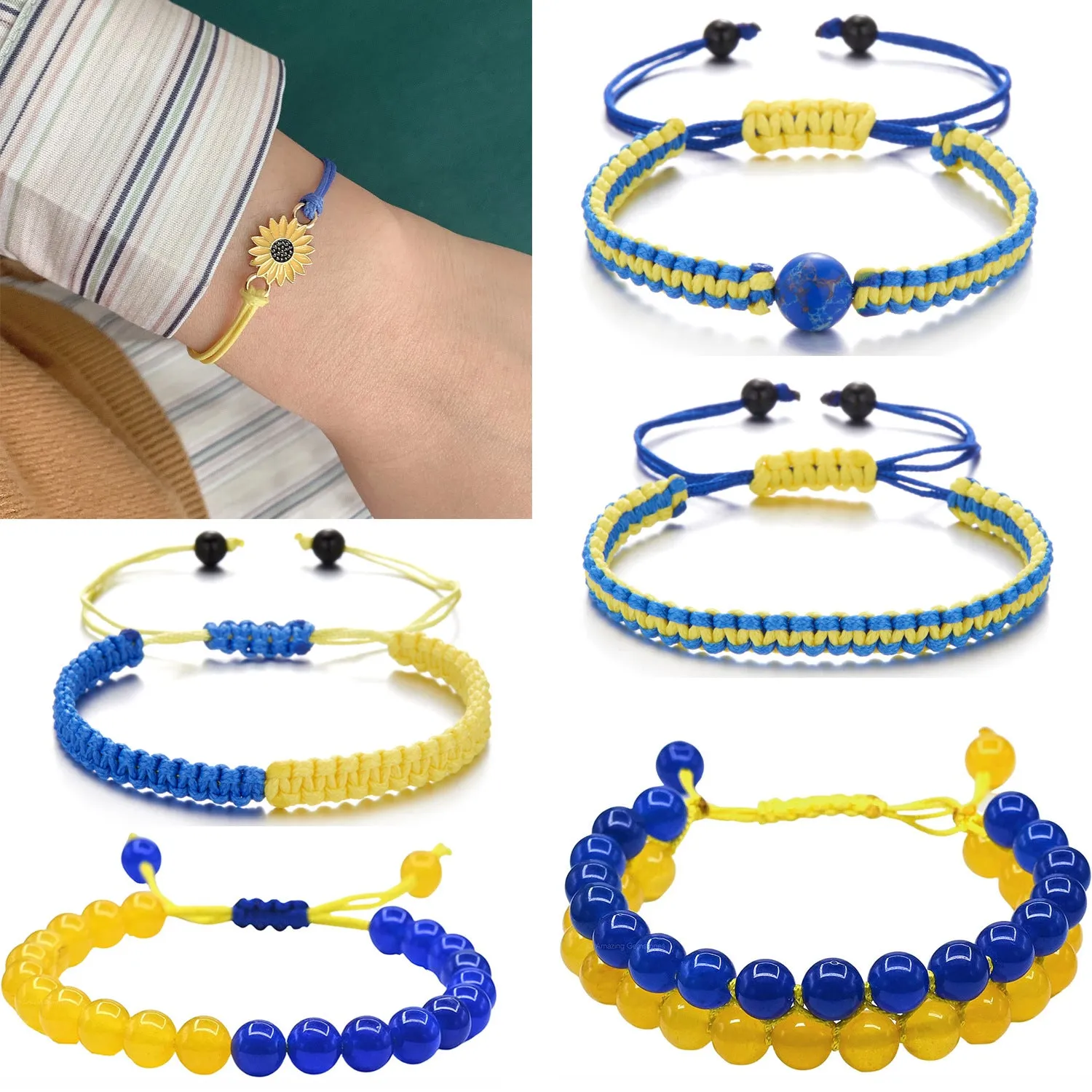 Creative Natural Stone Yellow Blue Hand Woven Bracelet