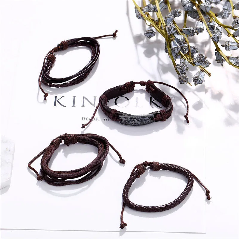 Creative Simple Feather Braided Bracelet Set Of Four