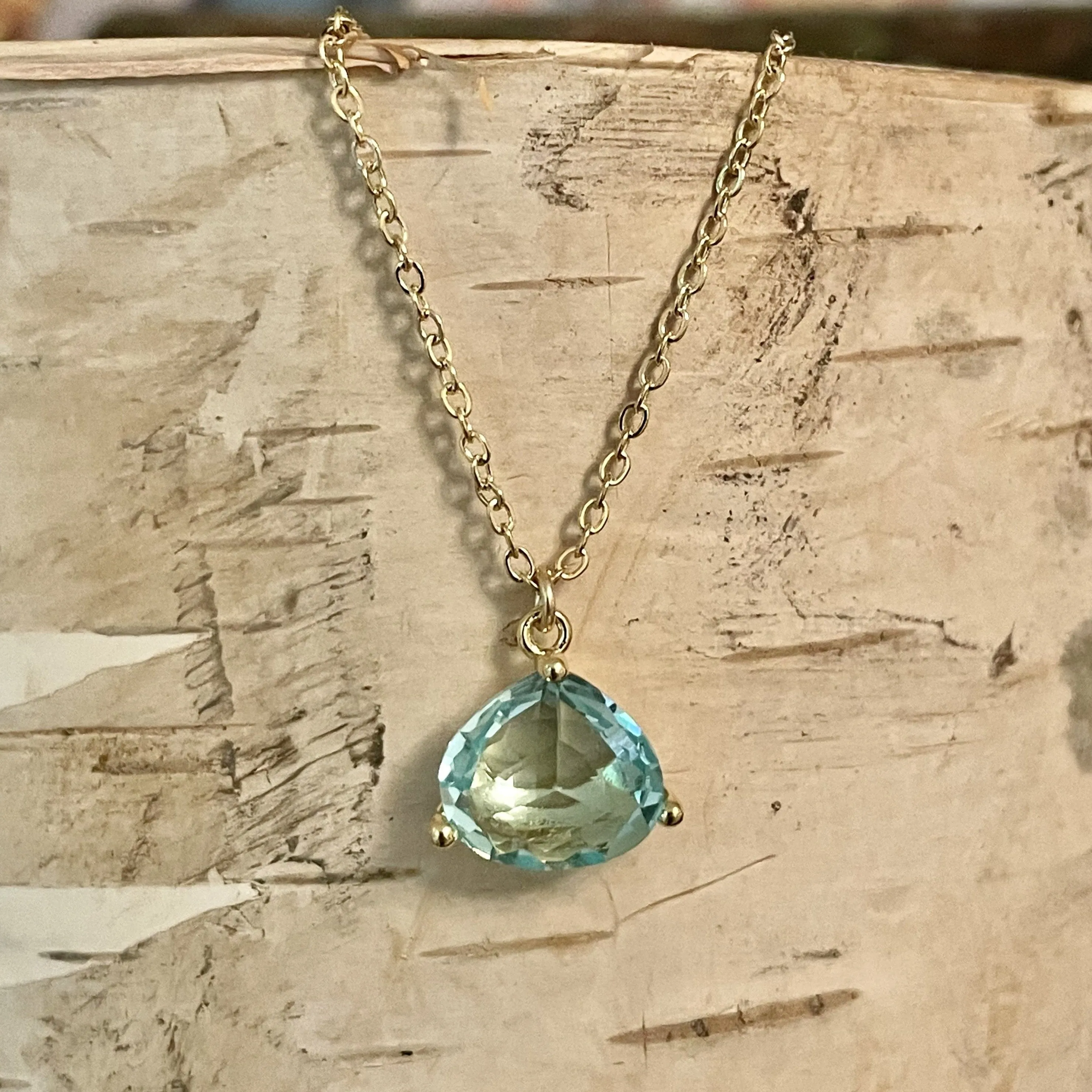 Crystal Drop Necklace-Aquamarine/Gold