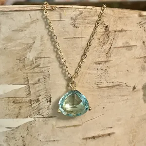 Crystal Drop Necklace-Aquamarine/Gold