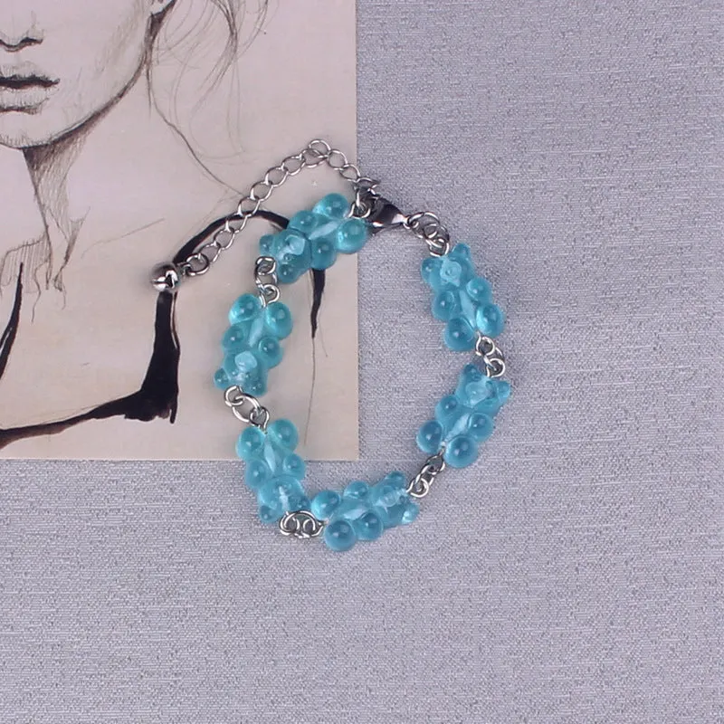 Cute Gummy Bears Bracelet Stainless Steel Chain Pendant Charms Bracelets for Women