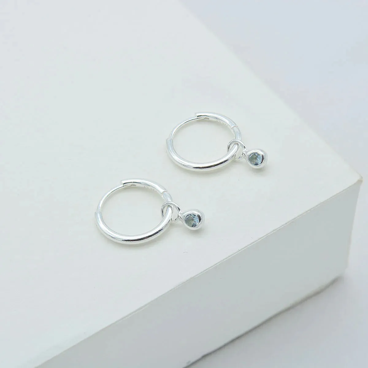 Dew Drop Huggie Hoop Earrings |Aquamarine