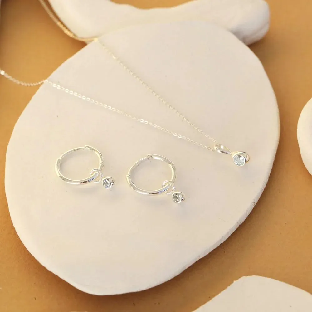 Dew Drop Huggie Hoop Earrings |Aquamarine