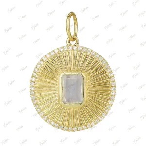 Diamond & Rainbow Moonstone Round Pendant 20mm