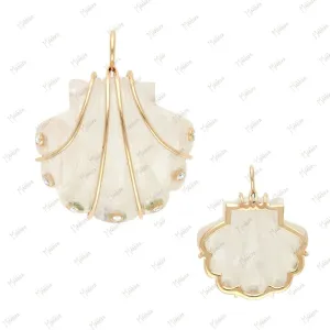 Diamond & Rainbow Moonstone Shell Pendant 20x20mm