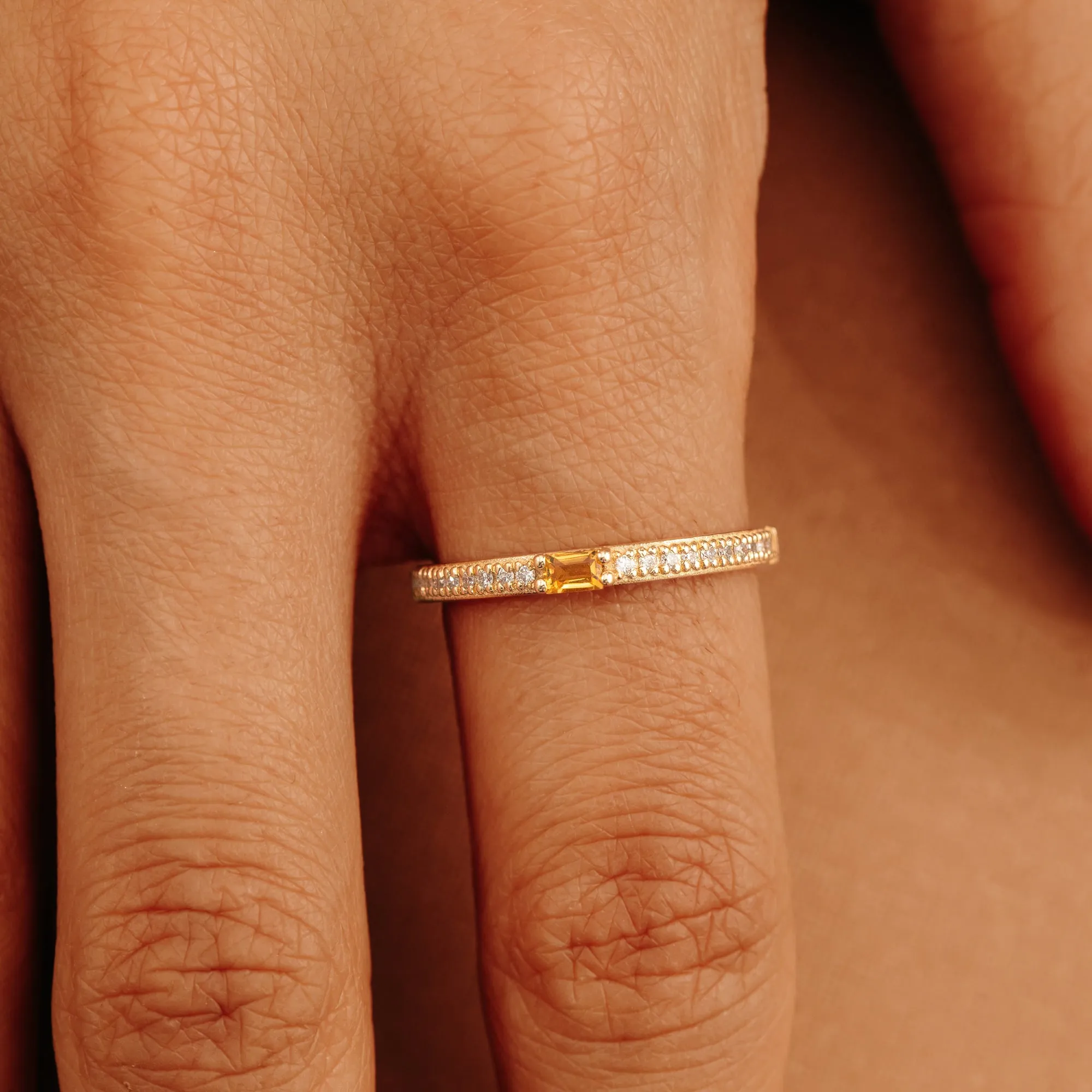 Diamond and Baguette Citrine Ring, Madilyn