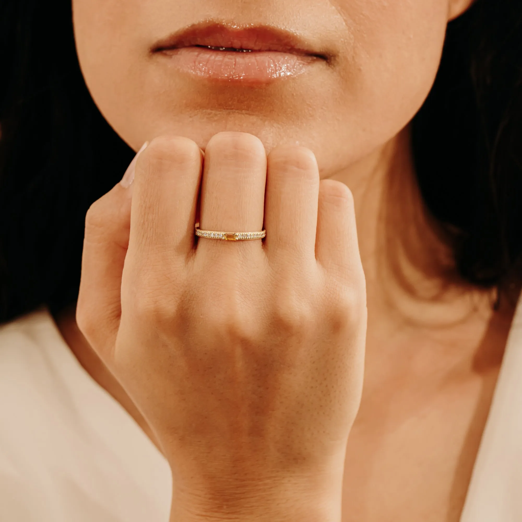 Diamond and Baguette Citrine Ring, Madilyn