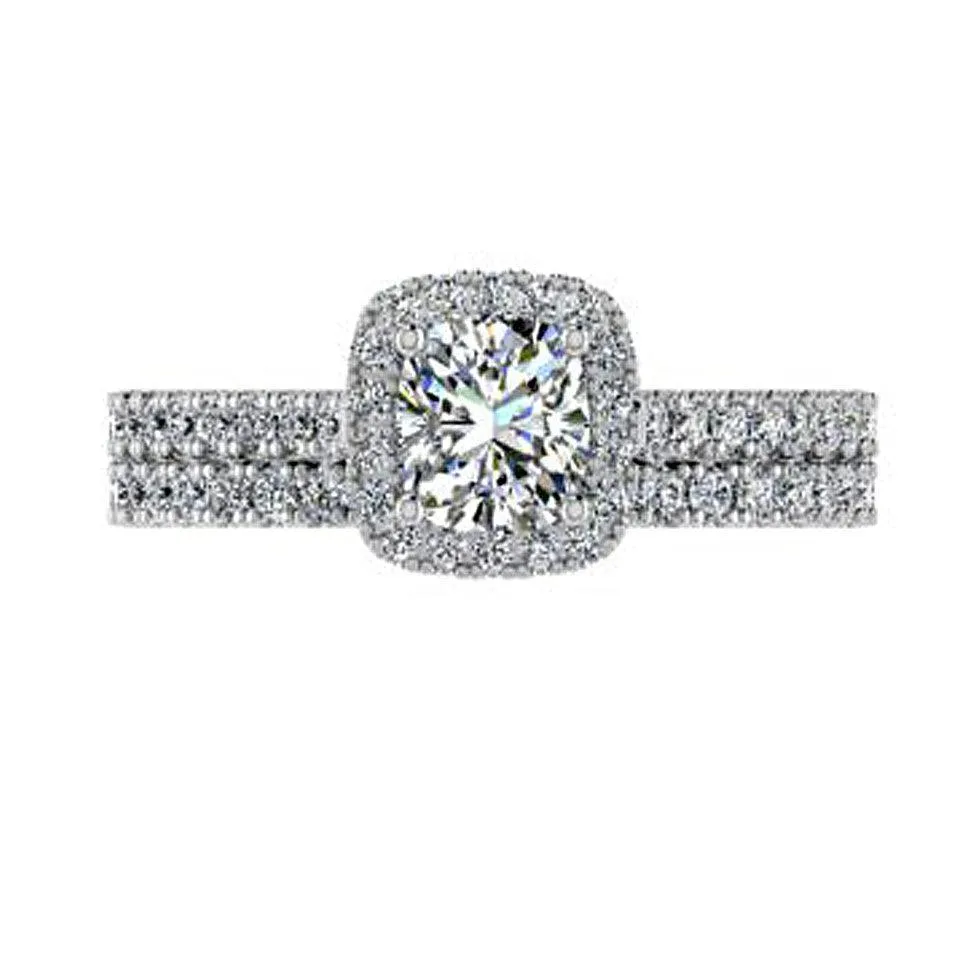 Diamond Engagement and Wedding Ring Set 14K White Gold