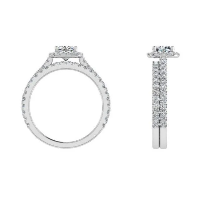 Diamond Engagement and Wedding Ring Set 14K White Gold