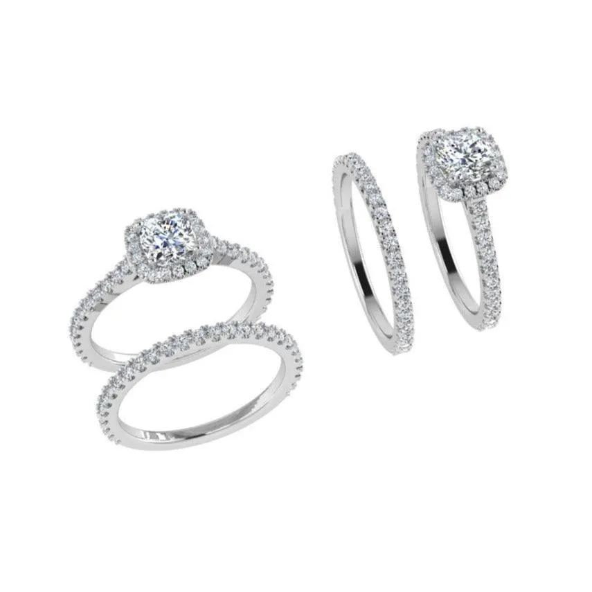 Diamond Engagement and Wedding Ring Set 14K White Gold