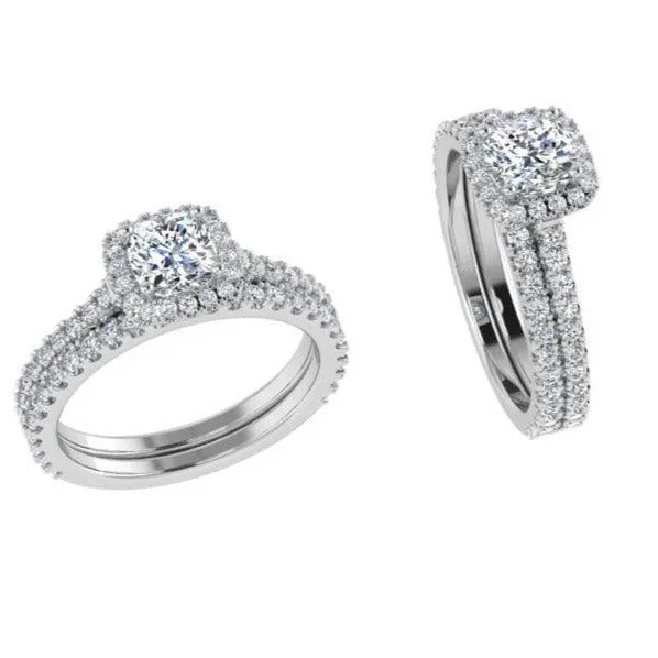 Diamond Engagement and Wedding Ring Set 14K White Gold