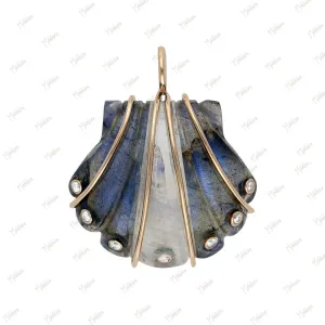 Diamond Rainbow Moonstone Lab Shell Pendant 19.30x20.20mm