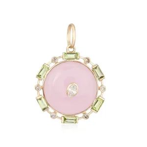 DIAMOND ROSE QUARTZ AND PERIDOT MEDALLION