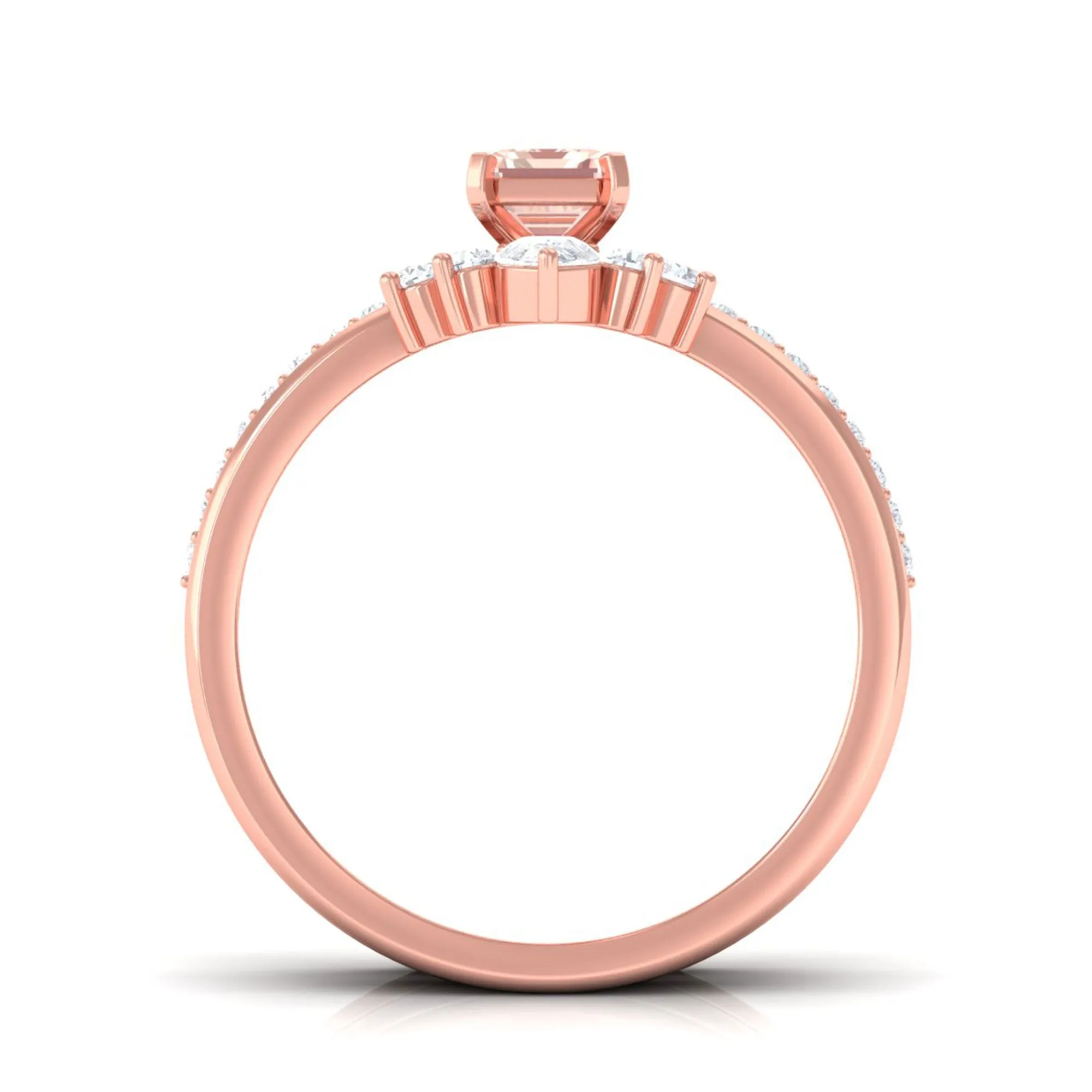 Emerald Cut Morganite Solitaire Ring Set of 3 with Diamond