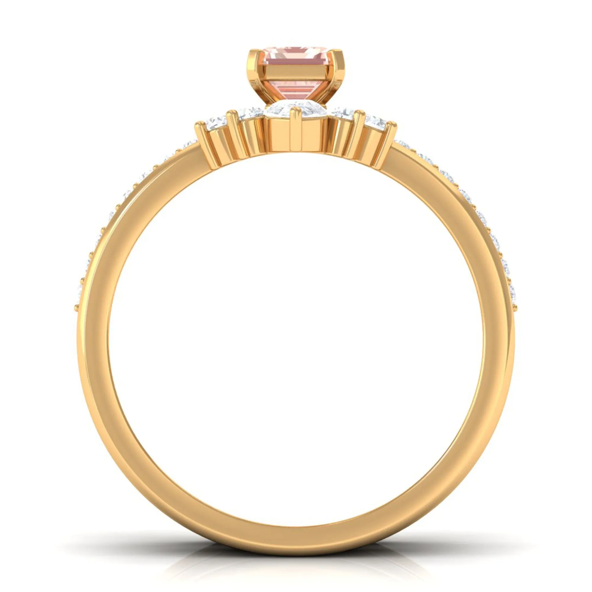 Emerald Cut Morganite Solitaire Ring Set of 3 with Diamond
