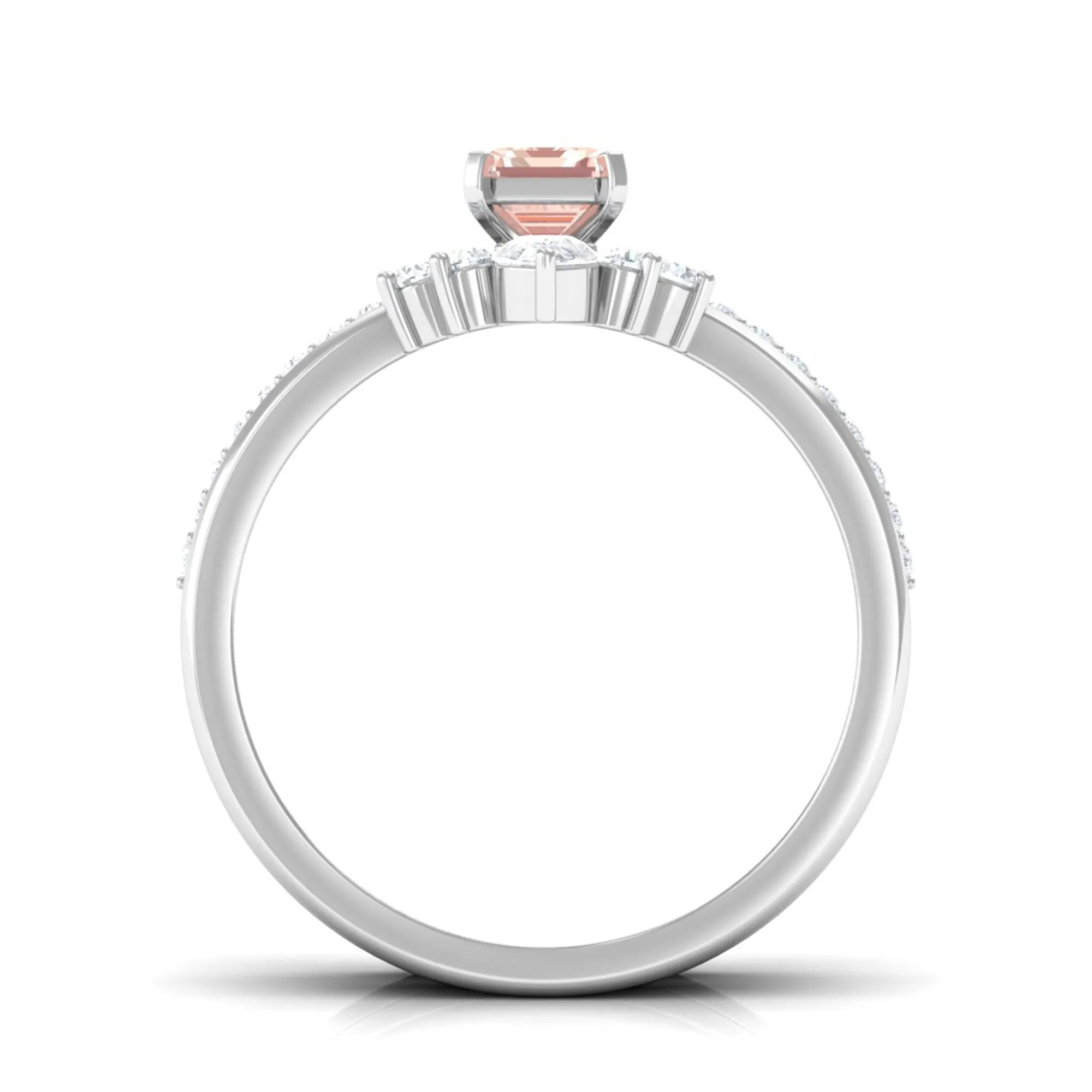 Emerald Cut Morganite Solitaire Ring Set of 3 with Diamond